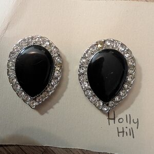 Holly Hill Black Teardrop Earrings with Silver Accents